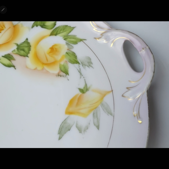 Antique PT Bavaria 2 Handle Studio Hand Painted Artist Signed Yellow Rose Plate - Picture 3 of 10